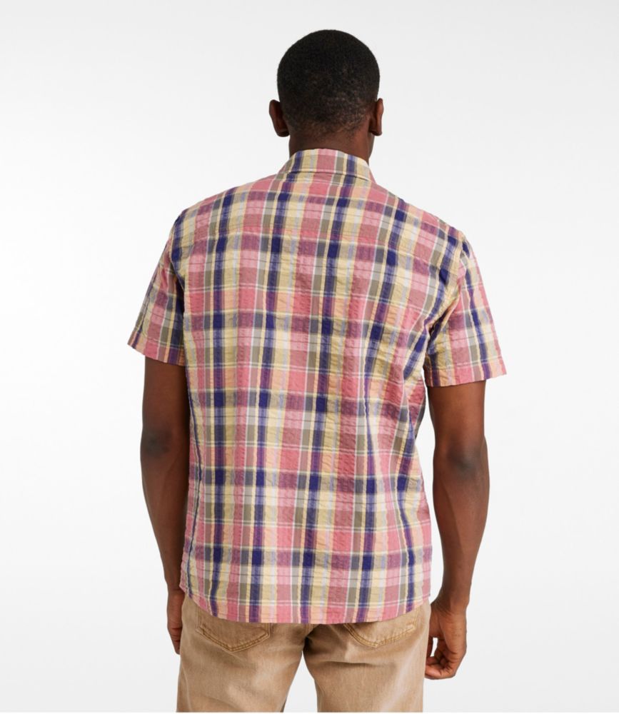 Men's Signature Seersucker Madras Shirt, Slightly Fitted, Short-Sleeve, Iron Blue, small image number 3