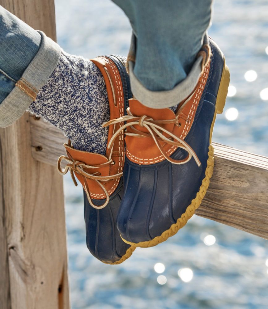 Women's Bean Boots, Rubber Mocs, Tan/Bright Navy/Gum, small image number 8
