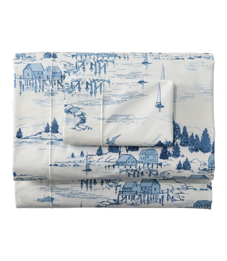 Coastal Landscape Percale Sheet Collection, Sea Salt, small image number 1