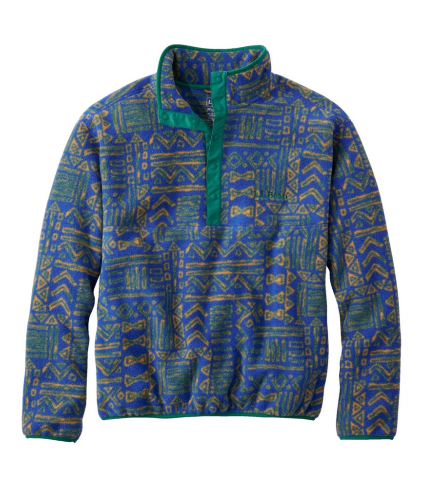 Adults' Bean's Classic Fleece Pullover, Print, Regatta Blue Geo, small image number 1