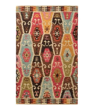 Rustic Geometric Wool Hooked Rug