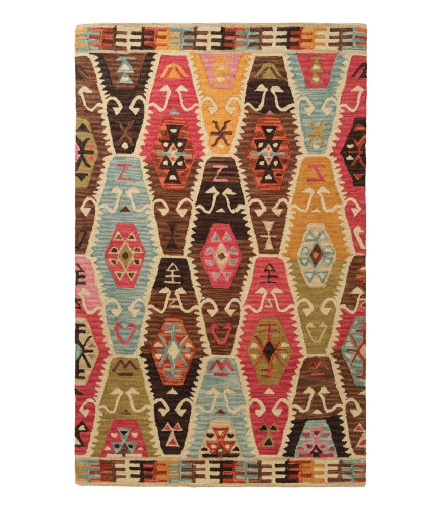 Rustic Geometric Wool Hooked Rug