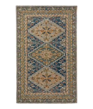 Bordered Medallion Wool Tufted Rug, Blue Multi