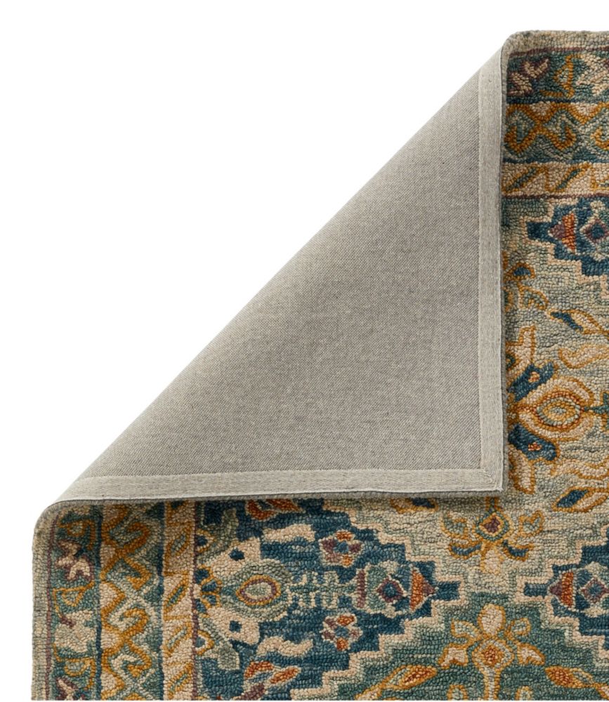 Bordered Medallion Wool Tufted Rug, Blue Multi