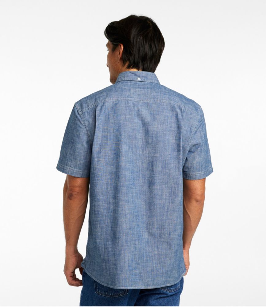 Men's Comfort Stretch Chambray Shirt, Slightly Fitted Untucked Fit, Short-Sleeve, Indigo, small image number 3