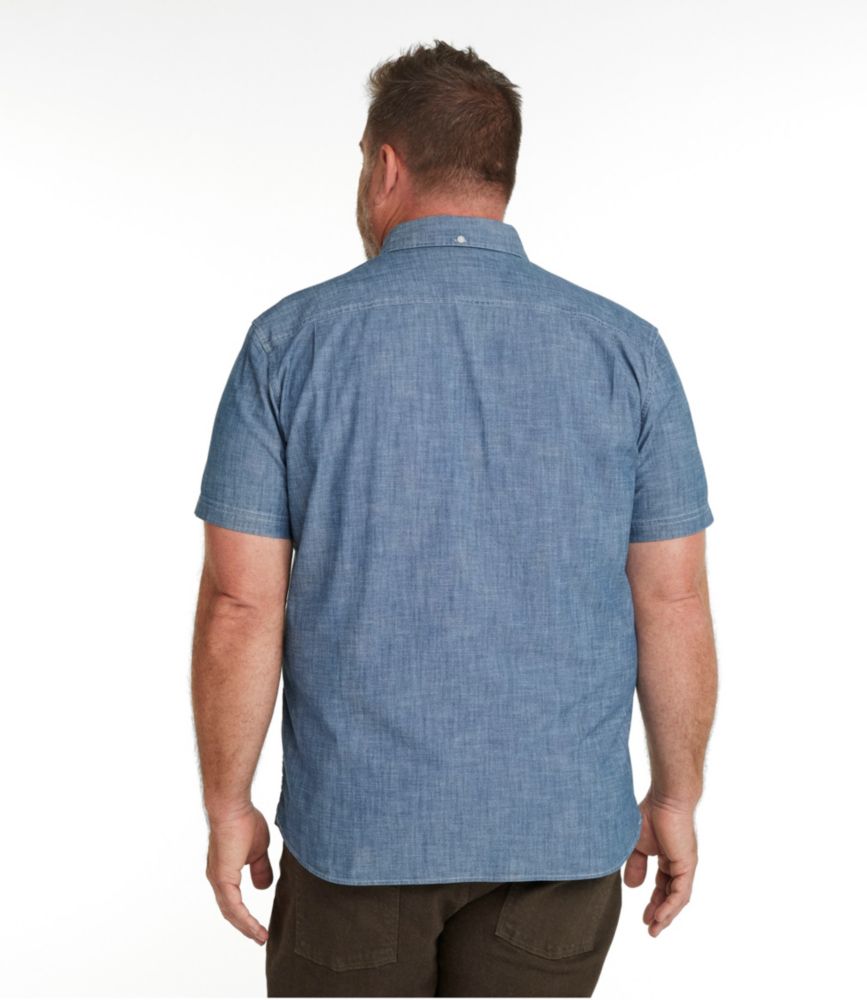 Men's Comfort Stretch Chambray Shirt, Slightly Fitted Untucked Fit, Short-Sleeve, Indigo, small image number 5