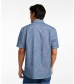 Men's Comfort Stretch Chambray Shirt, Slightly Fitted Untucked Fit, Short-Sleeve