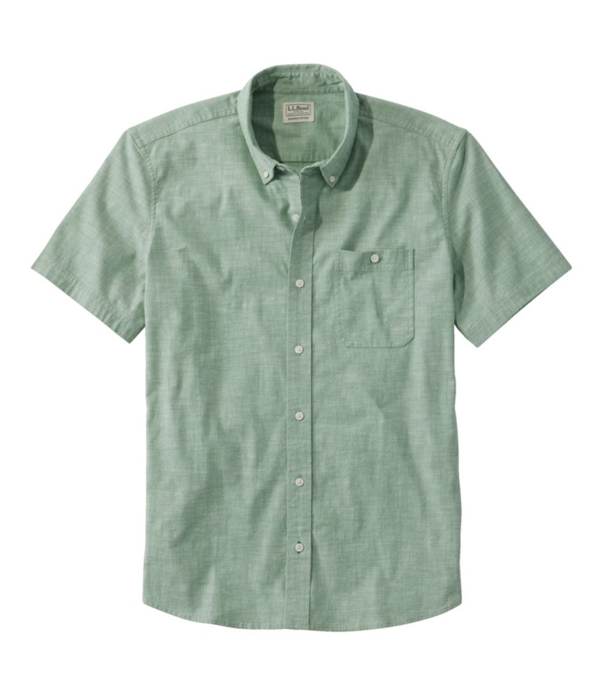 Men's Comfort Stretch Chambray Shirt, Slightly Fitted Untucked Fit, Short-Sleeve, Clover, small image number 1