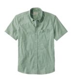 Men's Comfort Stretch Chambray Shirt, Slightly Fitted Untucked Fit, Short-Sleeve