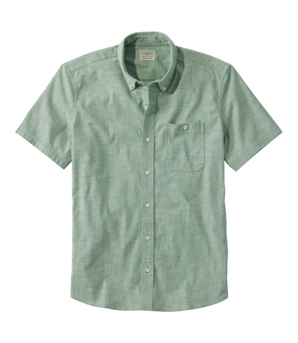 Men's Comfort Stretch Chambray Shirt, Slightly Fitted Untucked Fit ...
