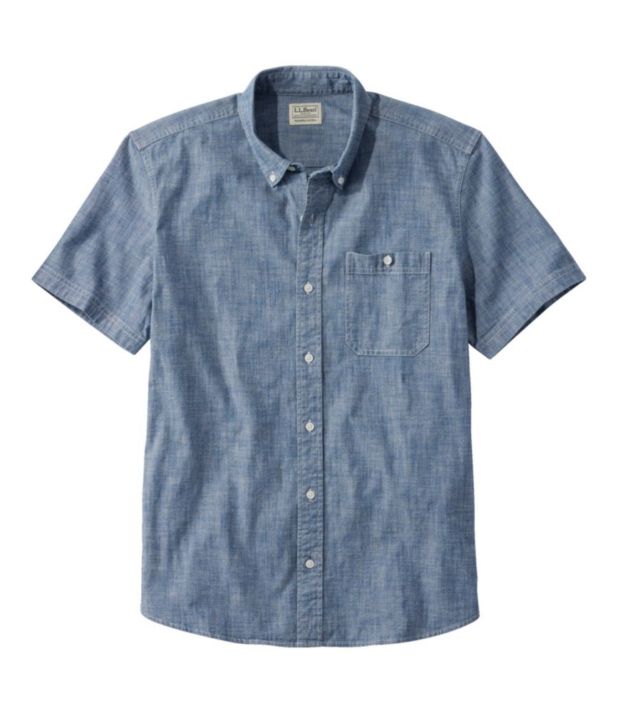 Men's Comfort Stretch Chambray Shirt, Slightly Fitted Untucked Fit, Short-Sleeve, Indigo, small image number 1