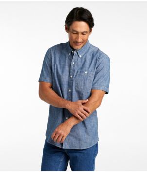Men's Comfort Stretch® Chambray Shirt, Slightly Fitted Untucked Fit, Short-Sleeve