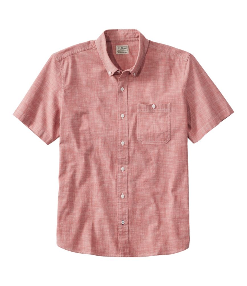 Men's Comfort Stretch® Chambray Shirt, Slightly Fitted Untucked Fit, Short-Sleeve