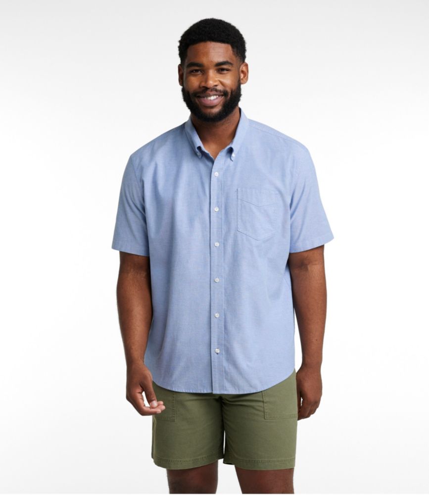 Men's Comfort Stretch Oxford, Traditional Untucked Fit, Short-Sleeve, Light Cobalt, small image number 4