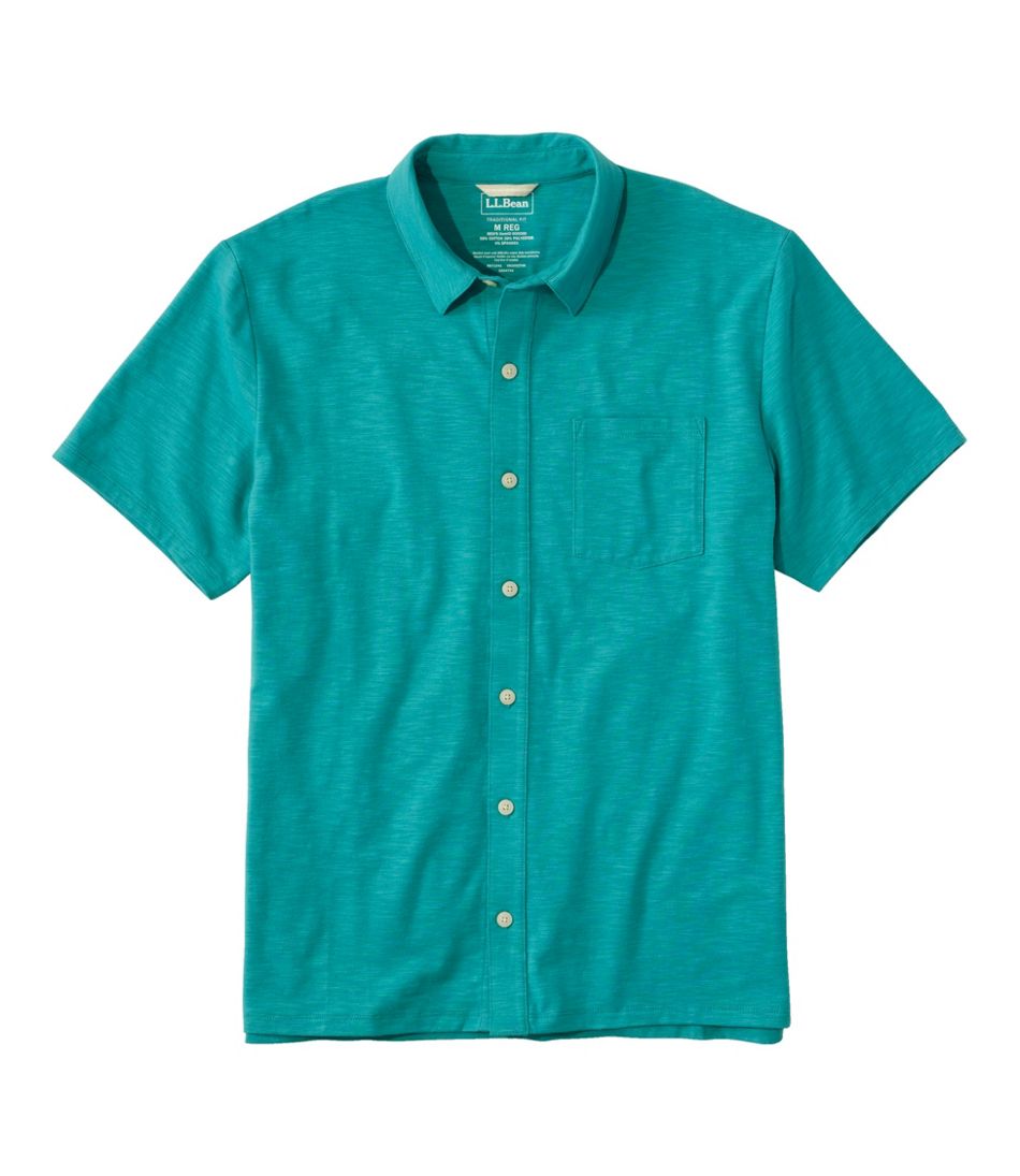 Men's Lakewashed Performance Shirts, Button-Front Shirt, Short-Sleeve Blue-Green Extra Large, Cotton Blend | L.L.Bean