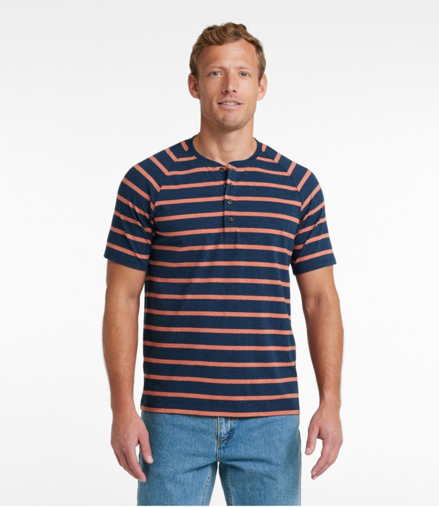 Men's Comfort Stretch Pima Tee Shirt, Short-Sleeve Henley, Stripe, Classic Navy, small image number 2