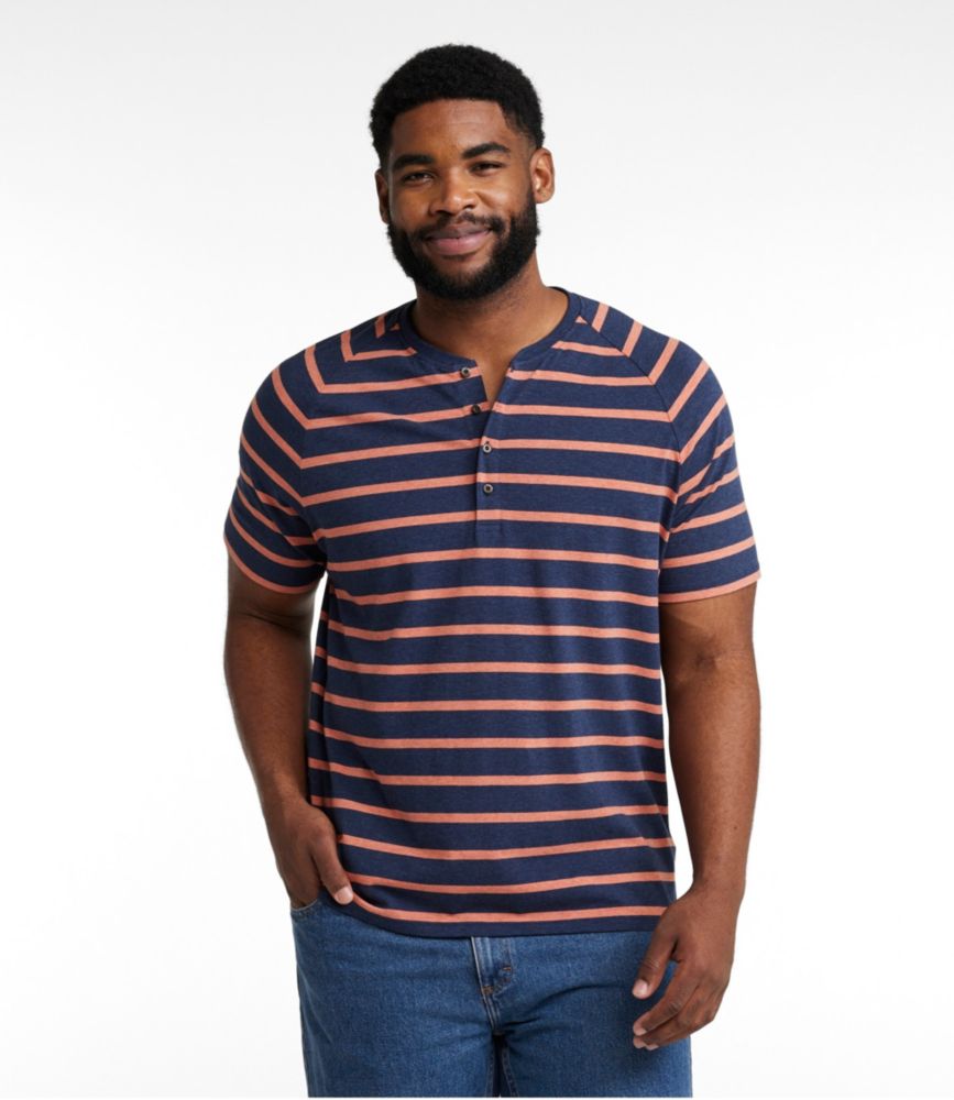 Men's Comfort Stretch Pima Tee Shirt, Short-Sleeve Henley, Stripe, Classic Navy, small image number 4