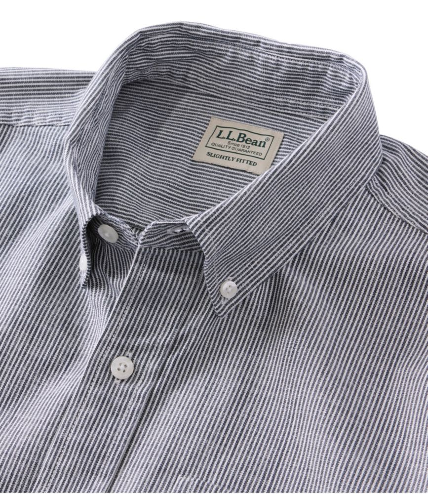 Men's Comfort Stretch Chambray Shirt, Slightly Fitted Untucked Fit, Short-Sleeve, Stripe, Classic Navy, small image number 6