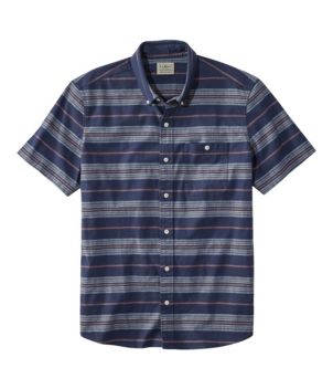 Men's Comfort Stretch Chambray Shirt, Slightly Fitted Untucked Fit, Short-Sleeve, Stripe