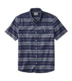 Men's Comfort Stretch Chambray Shirt, Slightly Fitted Untucked Fit, Short-Sleeve, Stripe