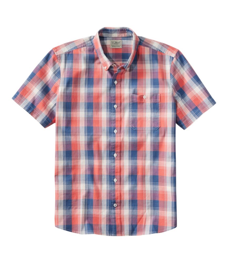 Men's Comfort Stretch® Chambray Shirt, Slightly Fitted Untucked Fit, Short-Sleeve, Plaid