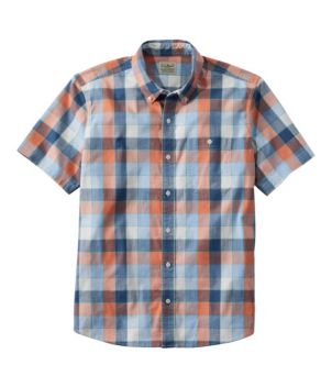 Men's Comfort Stretch® Chambray Shirt, Slightly Fitted Untucked Fit, Short-Sleeve, Plaid