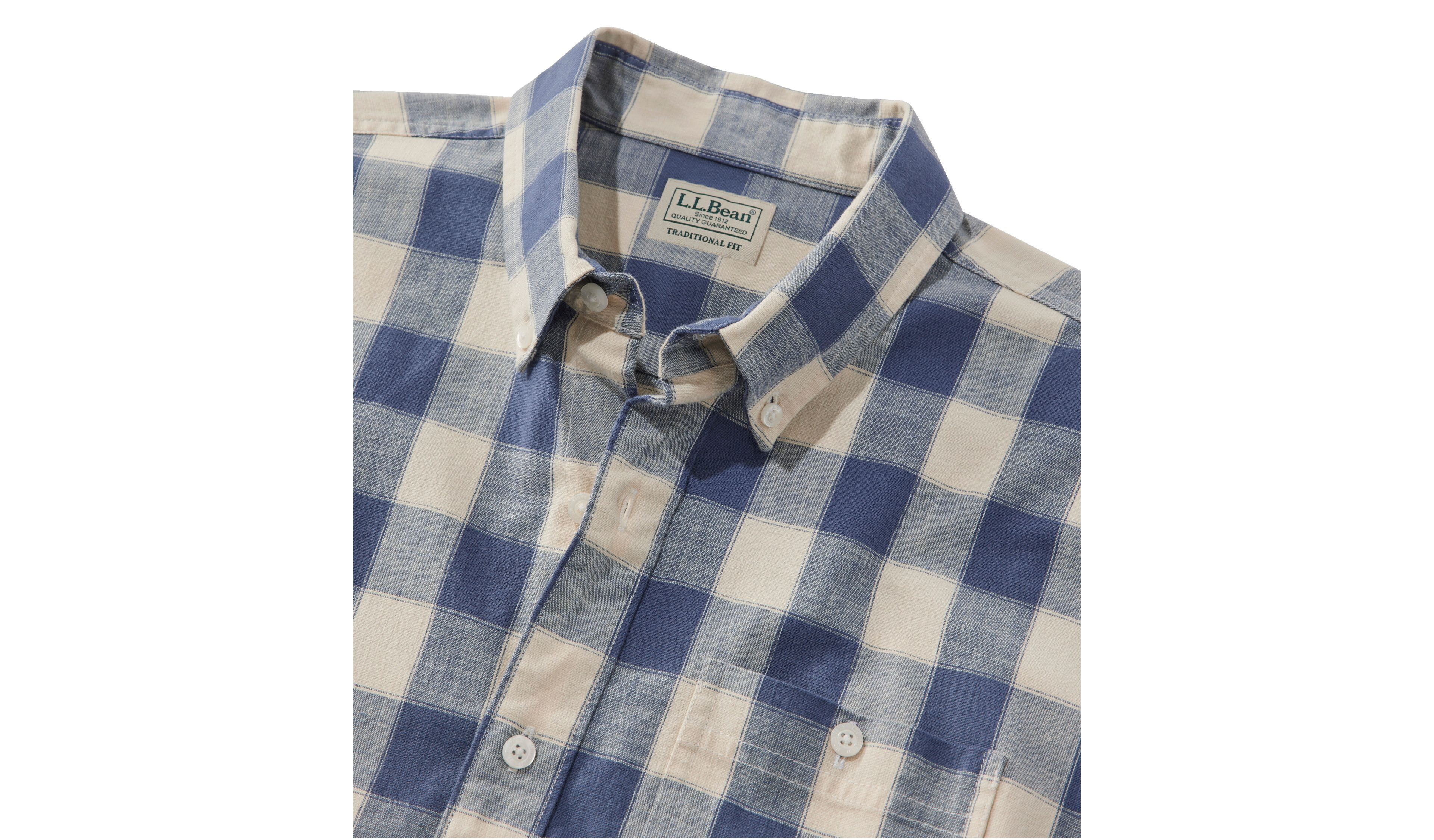 Men's Comfort Stretch® Chambray Shirt, Slightly Fitted, Short-Sleeve, Plaid