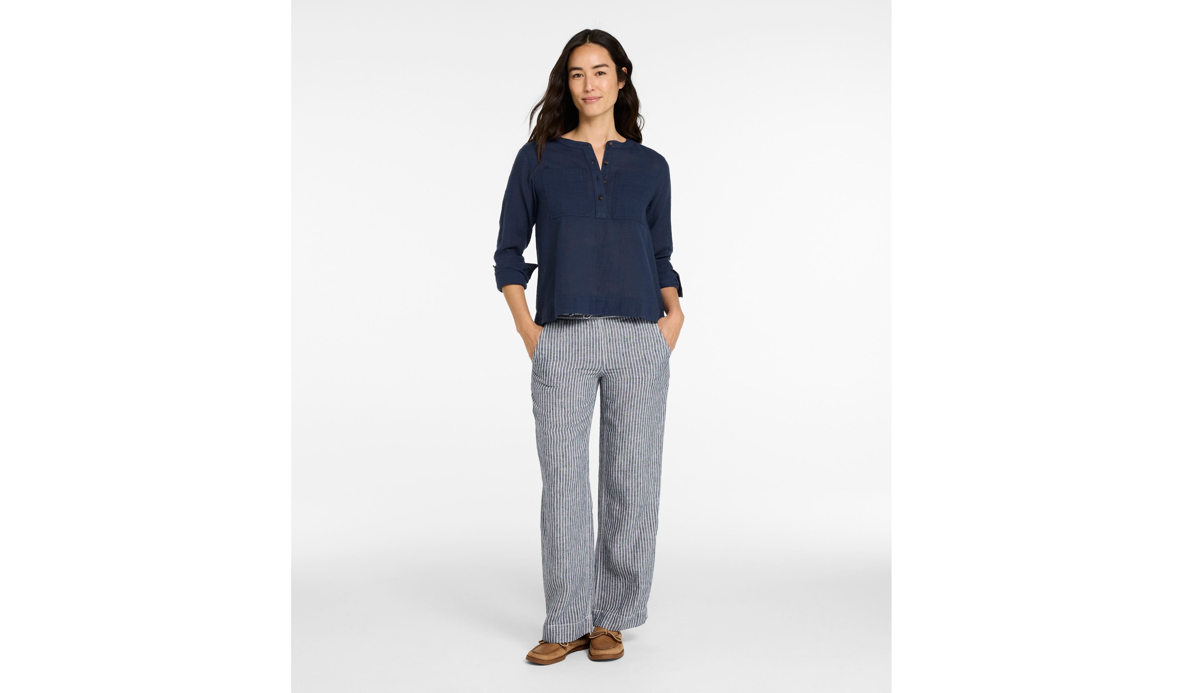 Women's Premium Washable Linen Pull-On Pants, Stripe