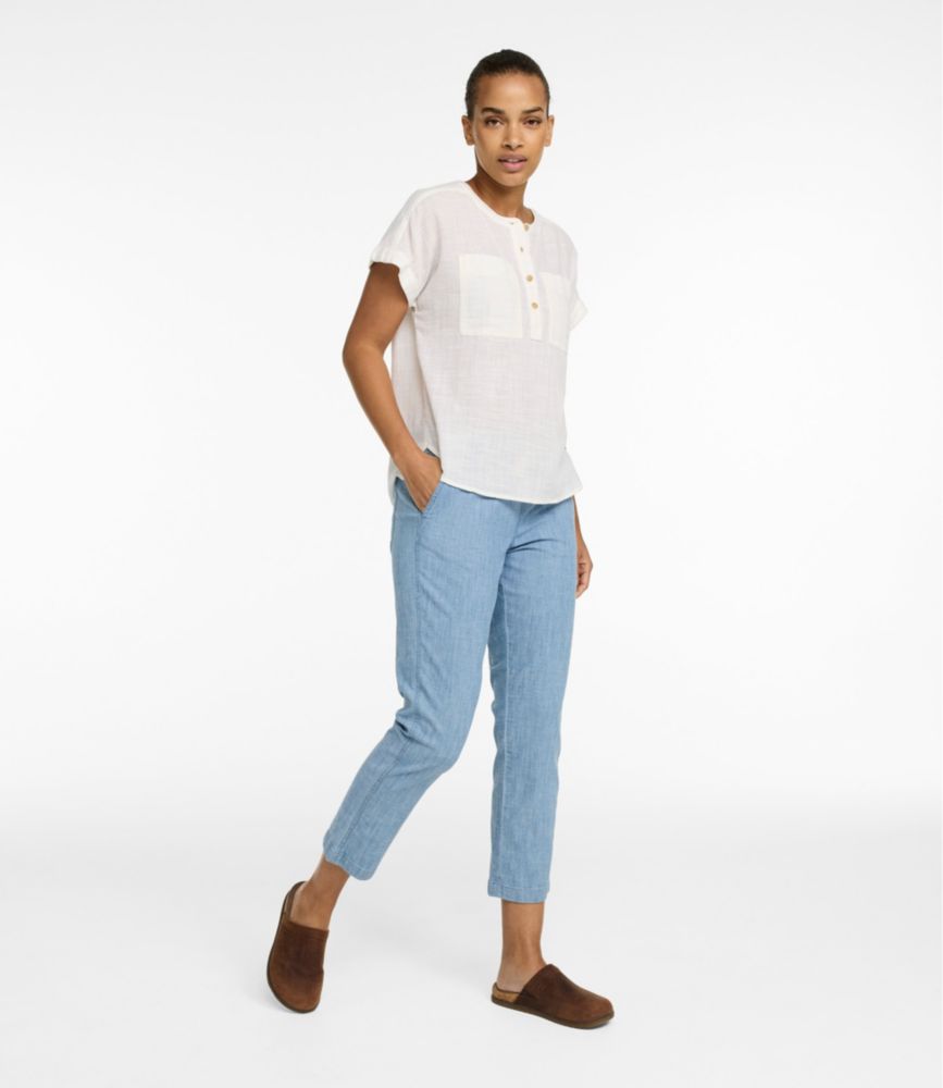 Women's Lakewashed Pull-On Chinos, Mid-Rise Chambray Ankle Pants
