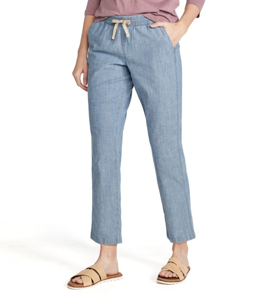 Women's Lakewashed Pull-On Chinos, Mid-Rise Chambray Ankle Pants