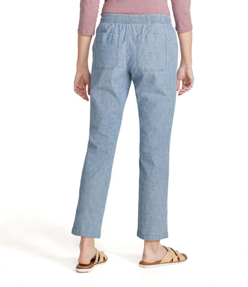 Women's Lakewashed Pull-On Chinos, Mid-Rise Chambray Ankle Pants