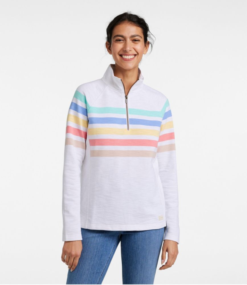 Women's Peaks Island Quarter-Zip Pullover, Stripe, Classic Navy/White, small image number 2