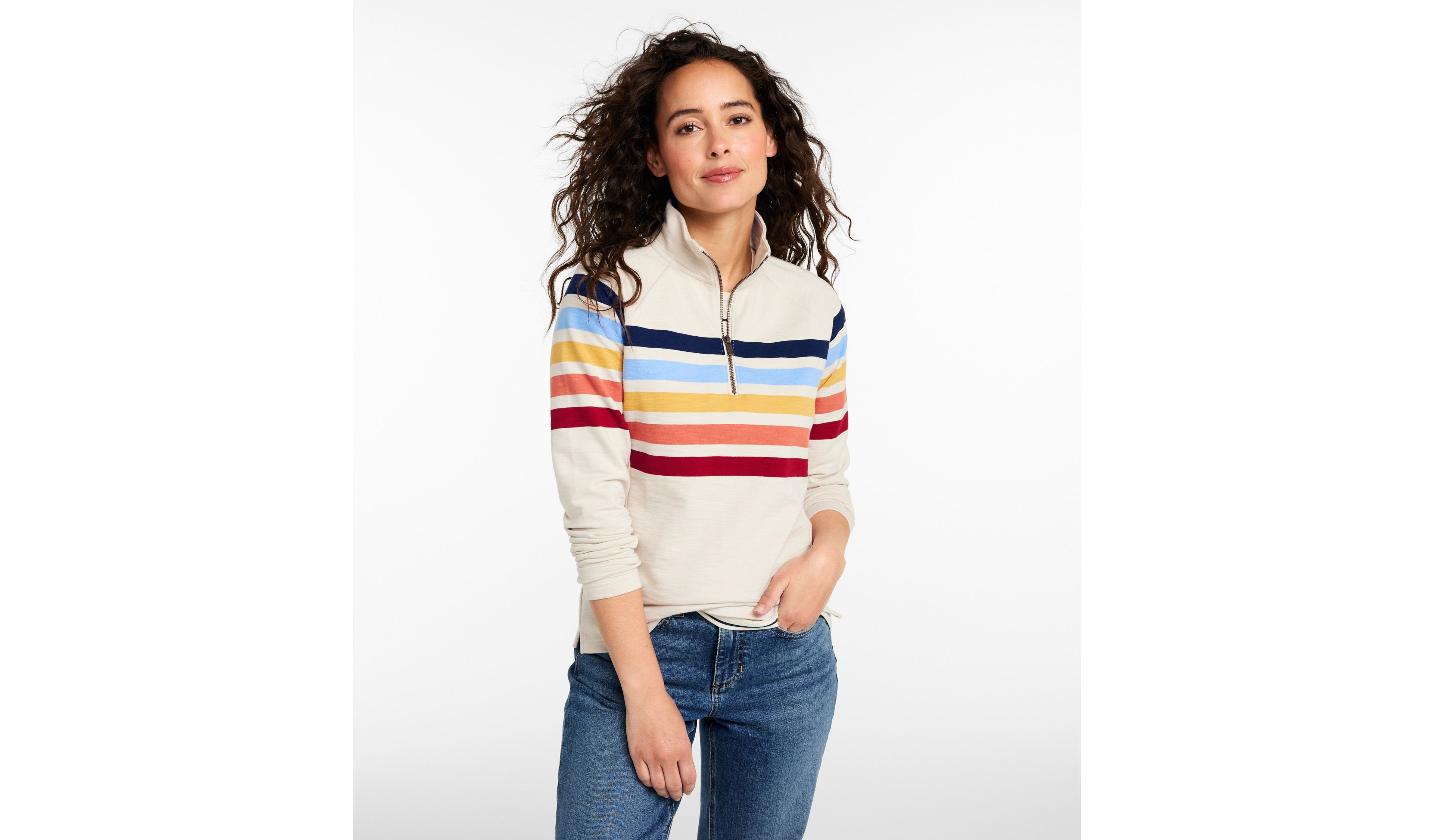 Women's Peaks Island Quarter-Zip Pullover, Stripe