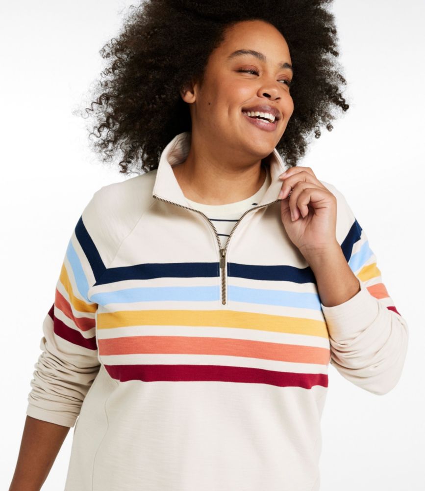 Women's Peaks Island Quarter-Zip Pullover, Stripe, Classic Navy/White, small image number 2