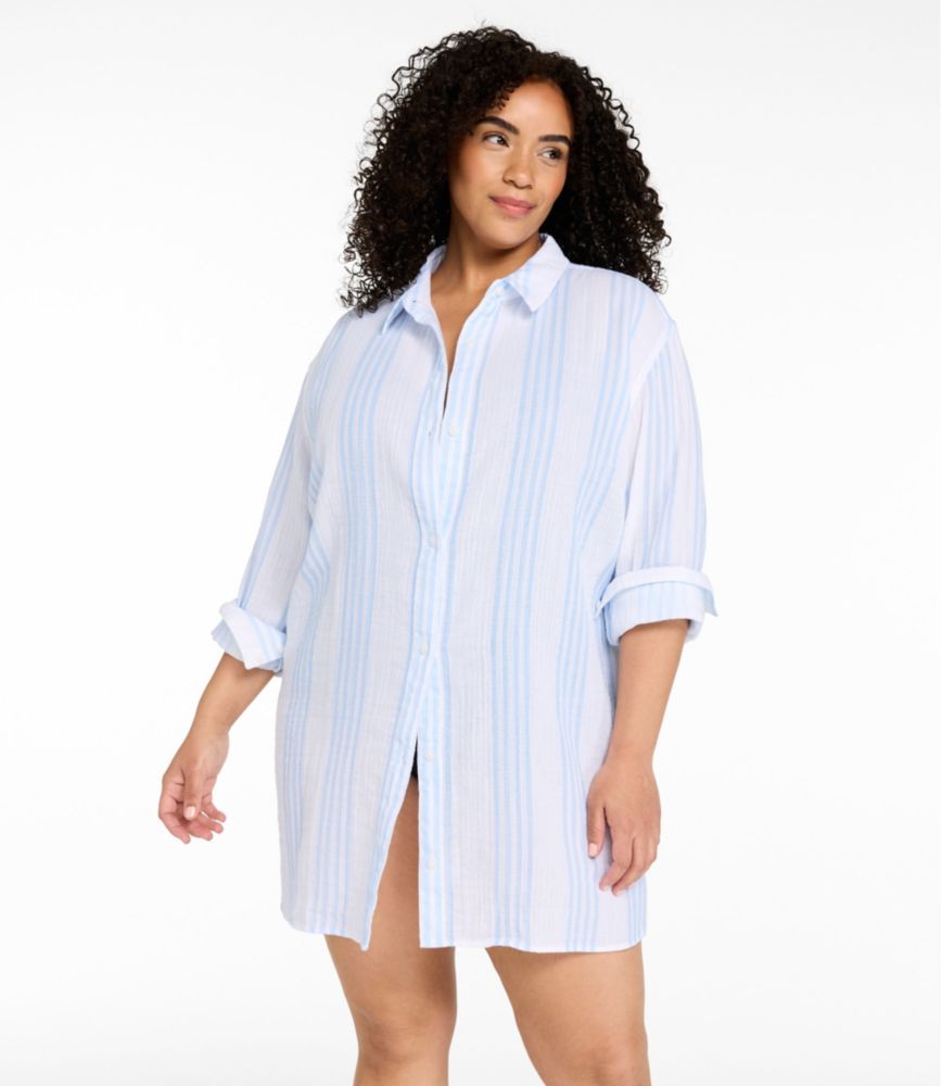 Women's Cloud Gauze Cover-Up Shirt, Stripe, French Blue Medallion, small image number 4