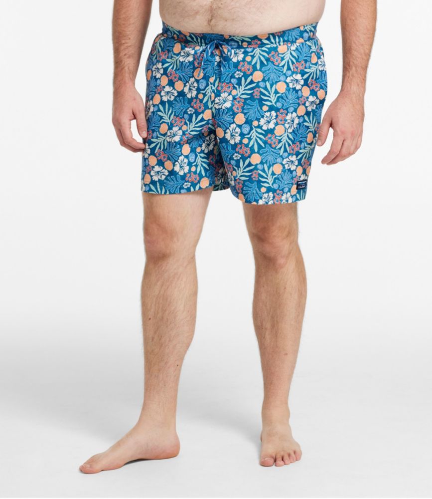 Men's Vacationland Stretch Swim Trunks, Print, 6", Blue Water Hibiscus, small image number 4