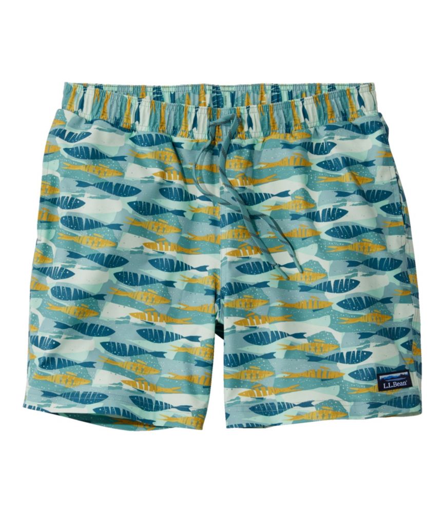 Men's Vacationland Stretch Swim Trunks, Print, 6", Iron Blue Fish, small image number 1