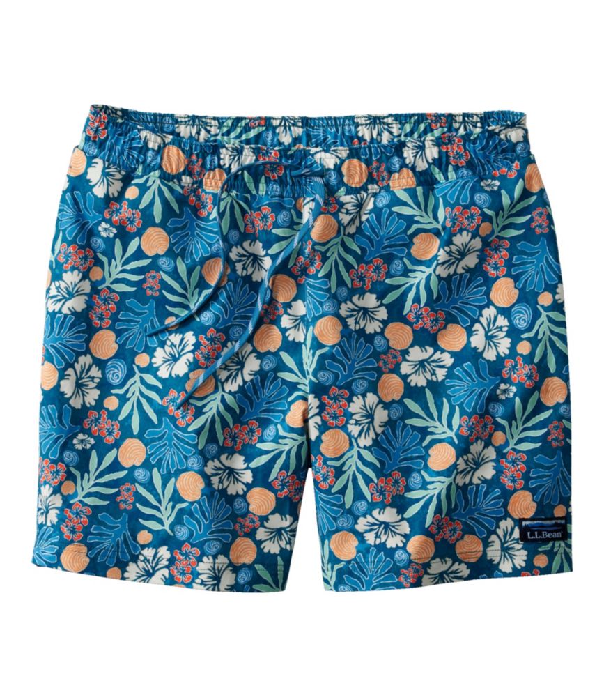 Men's Vacationland Stretch Swim Trunks, Print, 6", Blue Water Hibiscus, small image number 1