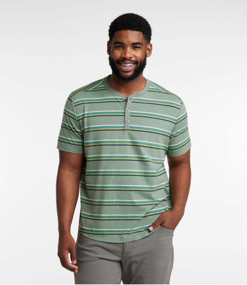 Men's Explorer Slub Tee, Short-Sleeve Henley Stripe, Faded Sage Stripe, small image number 4