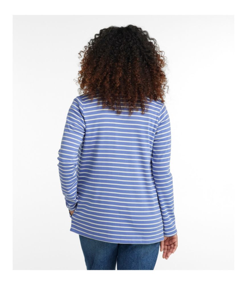 Women's Pima Cotton Open Cardigan, With Pockets Stripe, Cream/Raven Blue, small image number 3