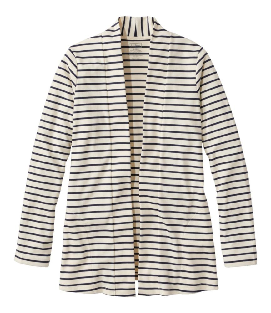 Women's Pima Cotton Open Cardigan, With Pockets Stripe, Cream/Raven Blue, small image number 1