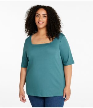 Women's Pima Cotton Tee, Soft Squareneck Elbow-Sleeve