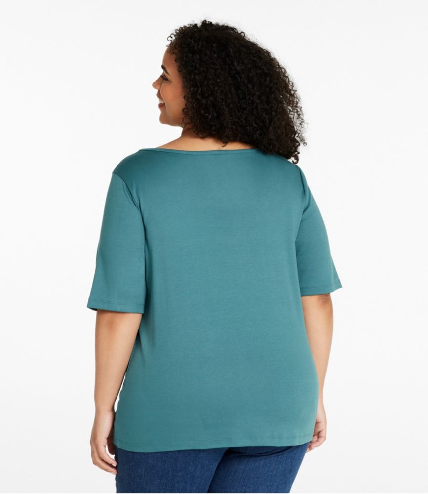 Women's Pima Cotton Tee, Soft Squareneck Elbow-Sleeve, Lake, small image number 3