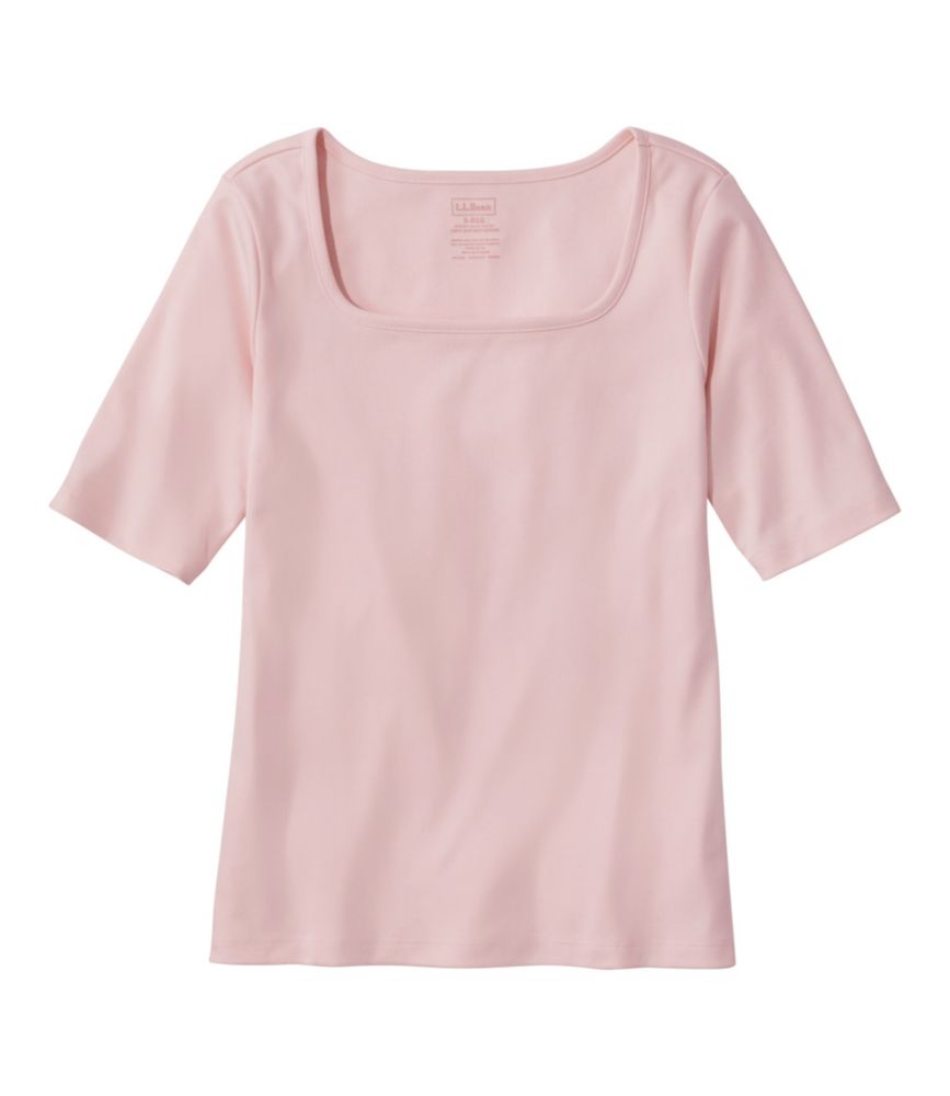 Women's Pima Cotton Tee, Soft Squareneck Elbow-Sleeve, Pale Rose, small image number 1