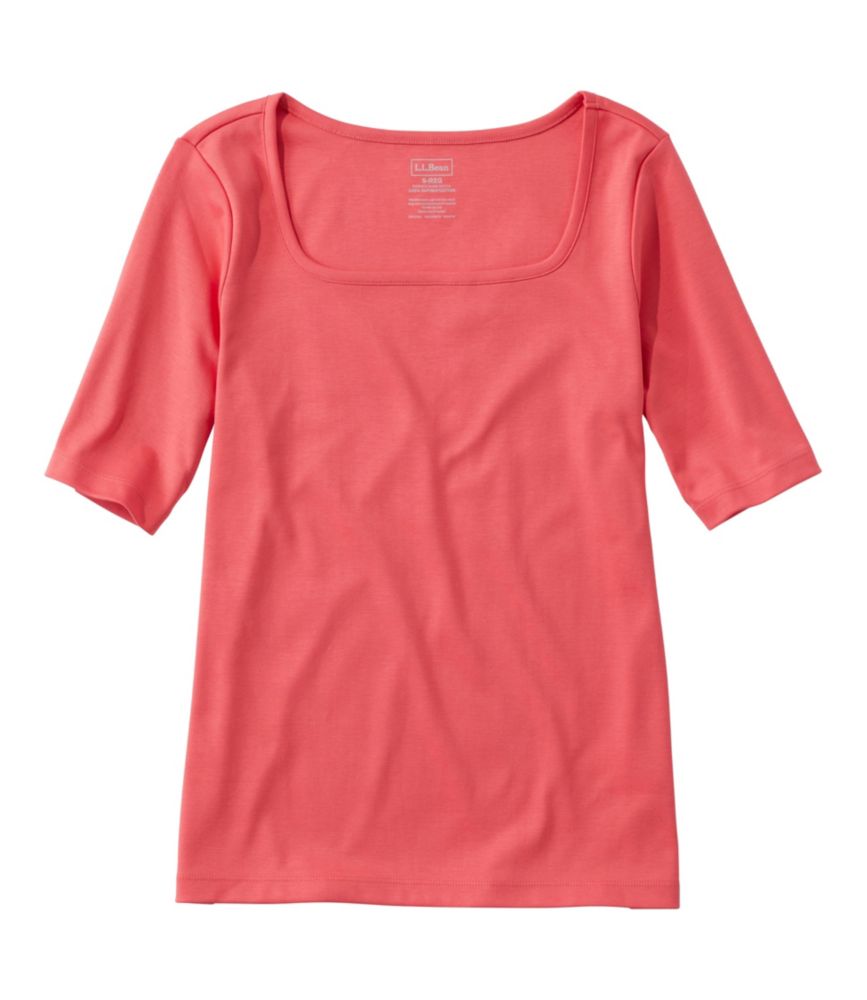 Women's Pima Cotton Tee, Soft Squareneck Elbow-Sleeve