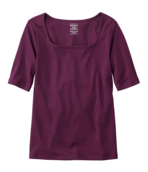 Women's Pima Cotton Tee, Soft Squareneck Elbow-Sleeve