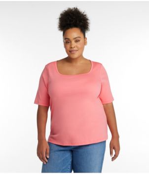 Women's Pima Cotton Tee, Soft Squareneck Elbow-Sleeve