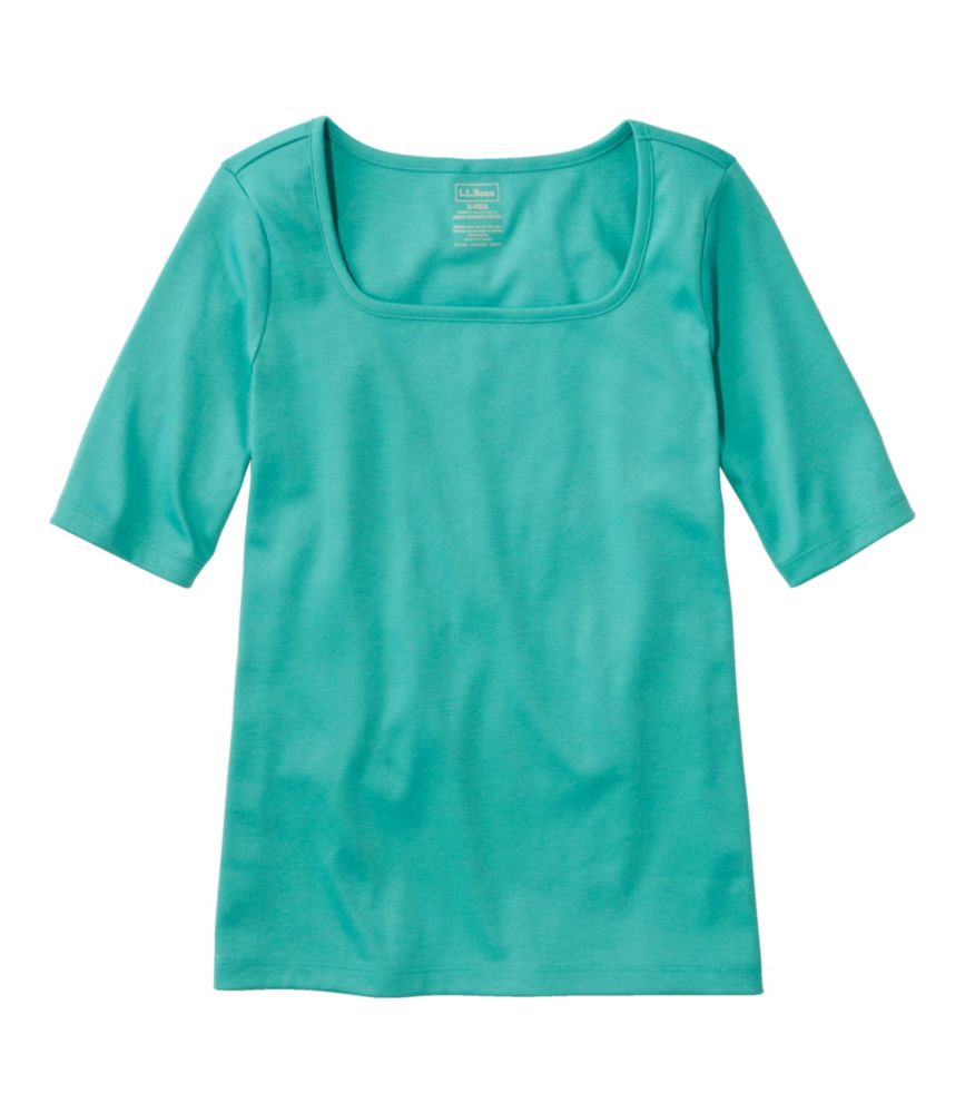 Women's Pima Cotton Tee, Soft Squareneck Elbow-Sleeve