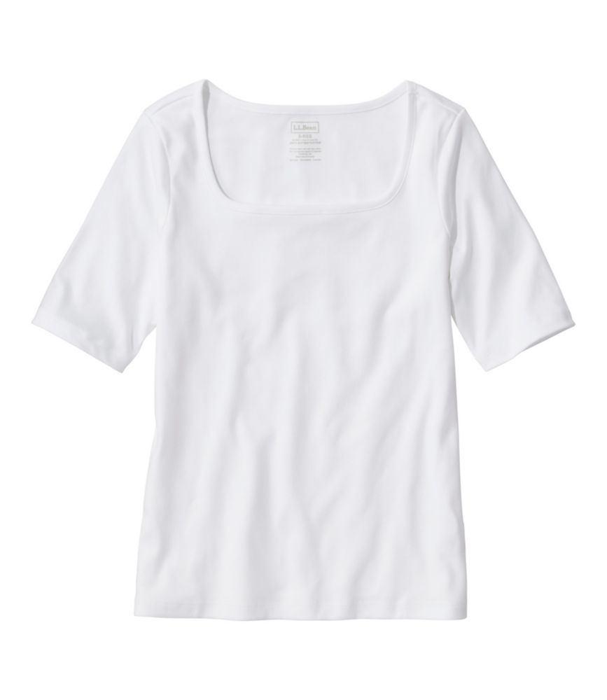 Women's Pima Cotton Tee, Soft Squareneck Elbow-Sleeve