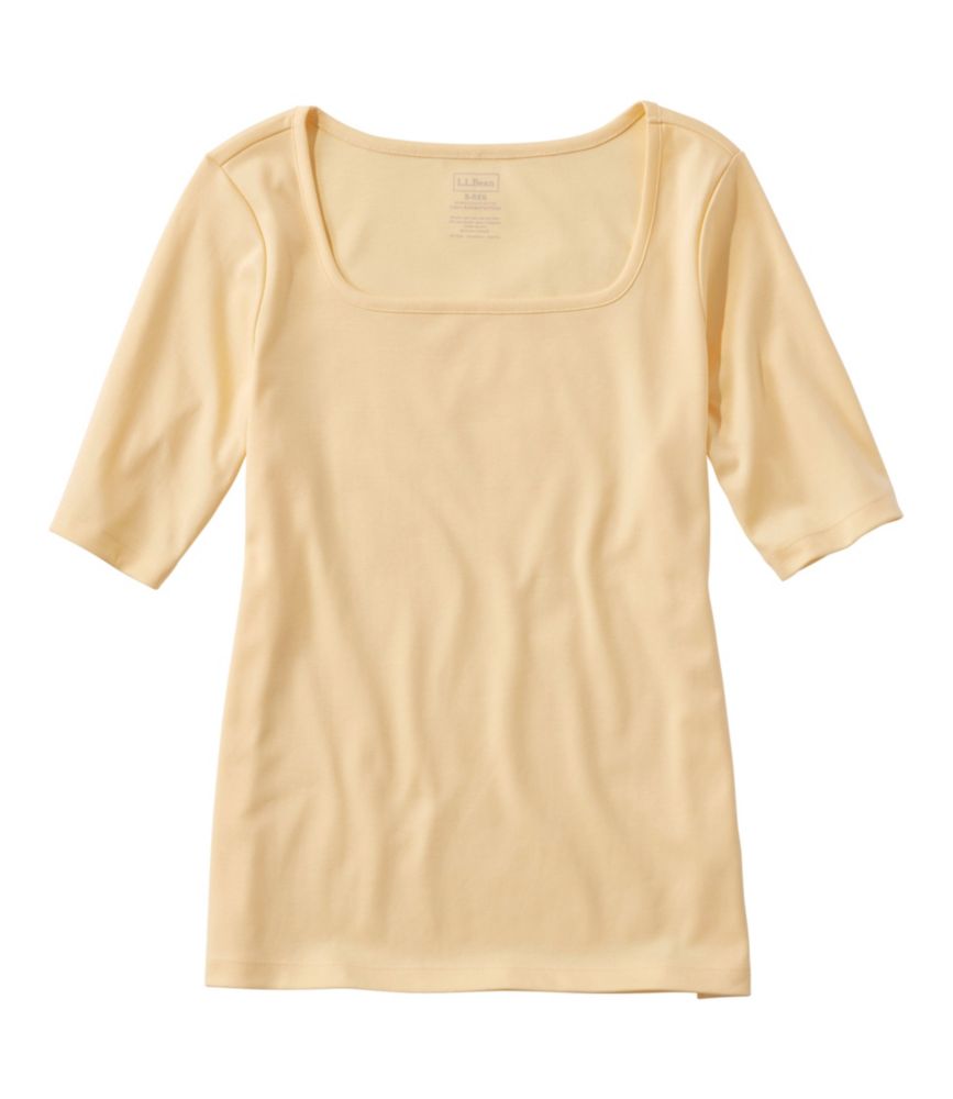 Women's Pima Cotton Tee, Soft Squareneck Elbow-Sleeve
